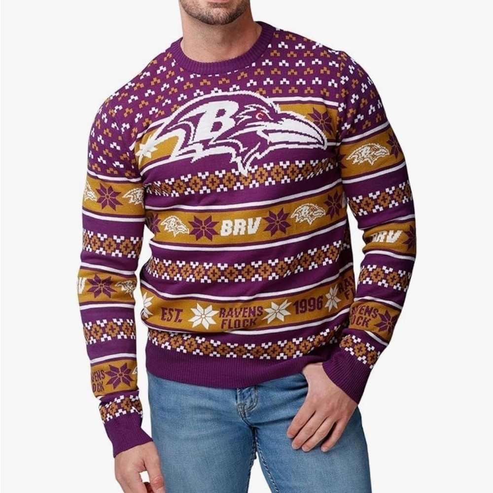 Baltimore Ravens Purple Gold Men's Sweater NEW XL Ugly Christmas FOCO NFL XXL